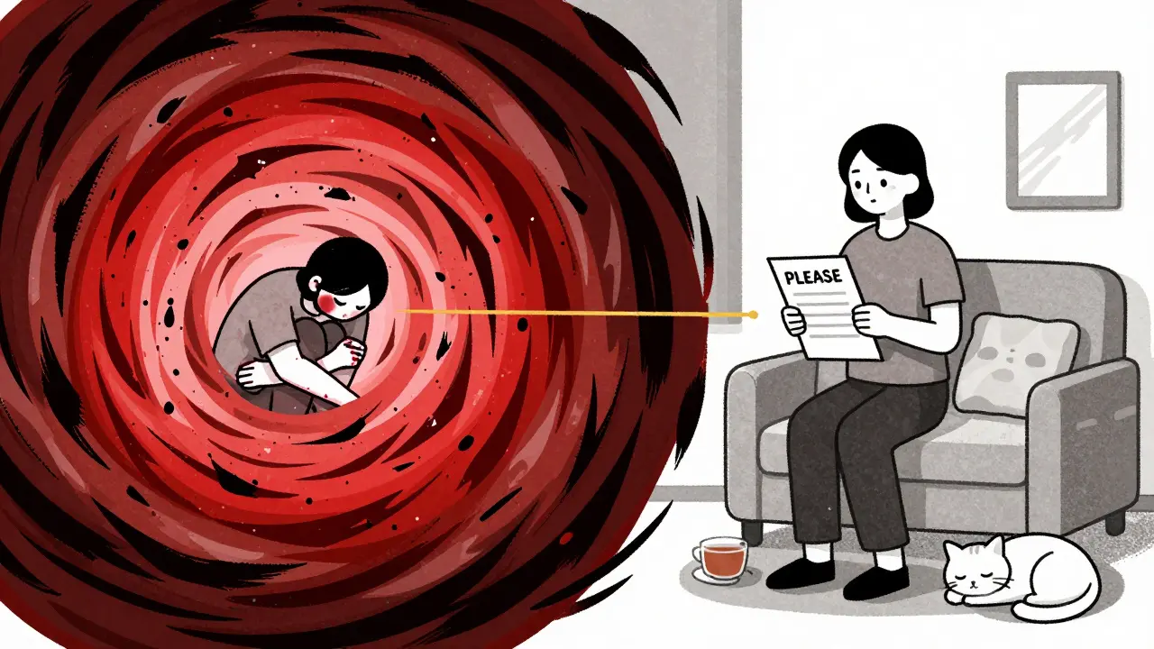 Split illustration: chaos vs calm, showing DBT's transformation from emotional storm to regulated peace.