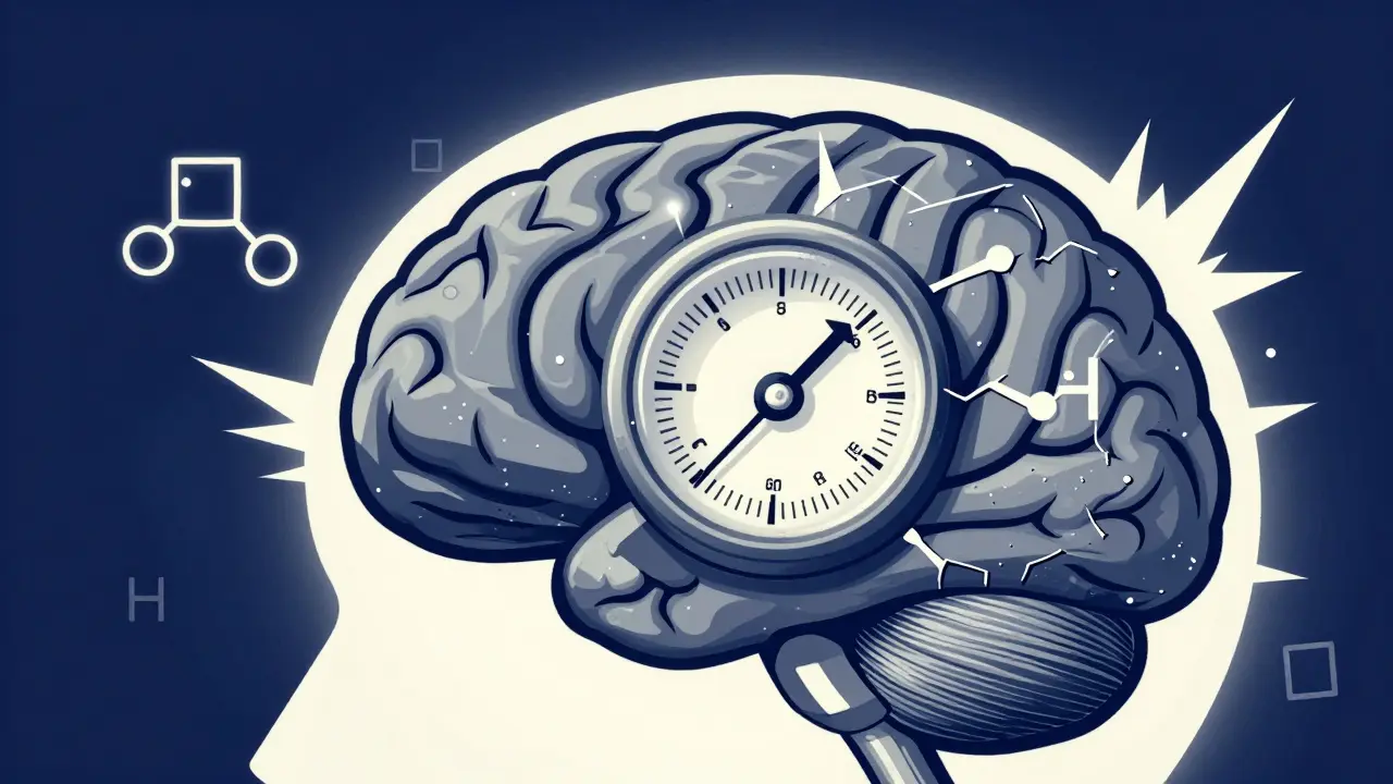 Conceptual illustration of a broken thermostat inside a human brain