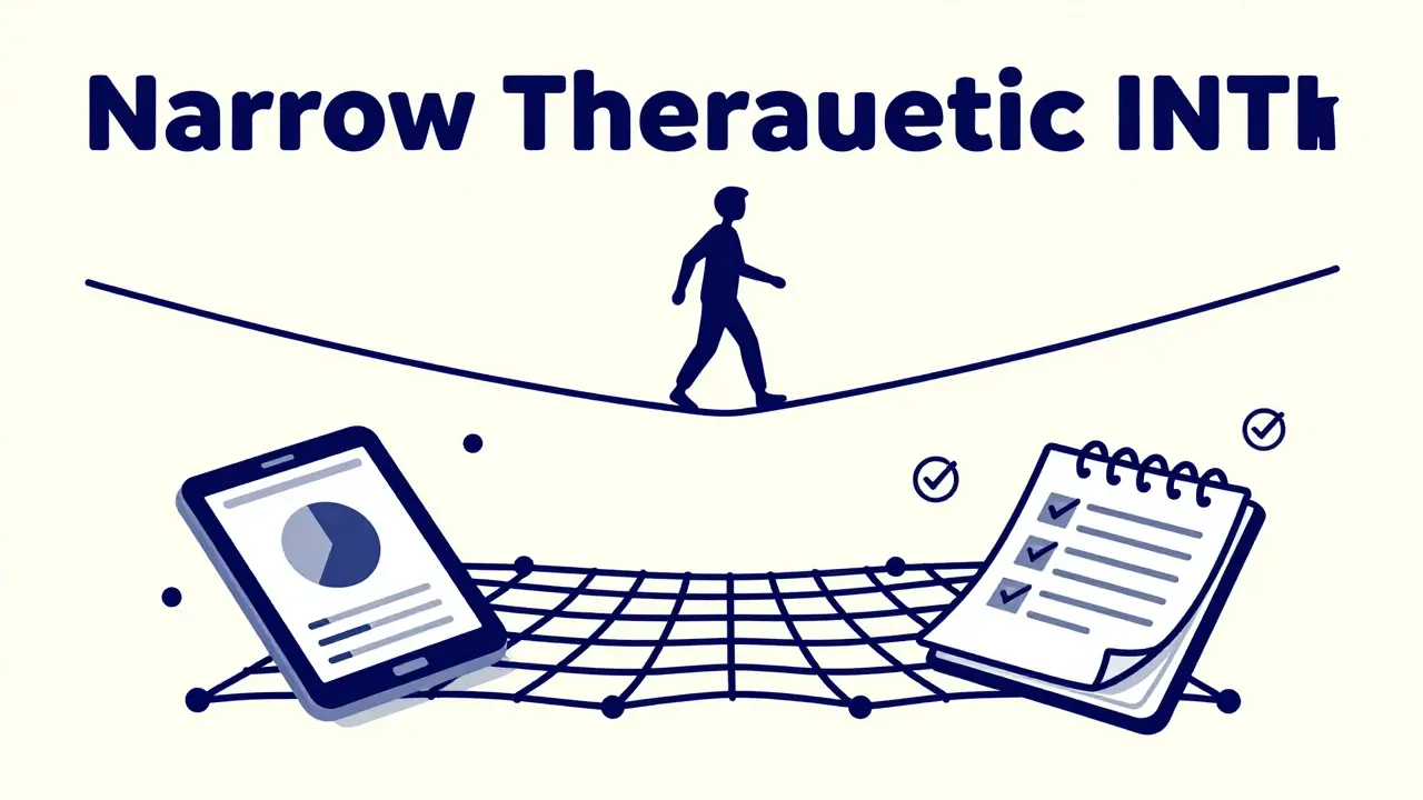 Conceptual tightrope walker representing the balance of narrow therapeutic index drugs