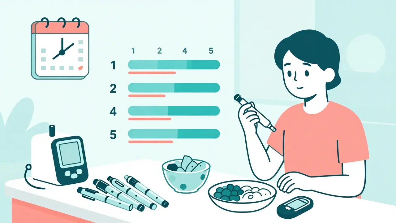 Daily insulin routine showing basal-bolus management schedule